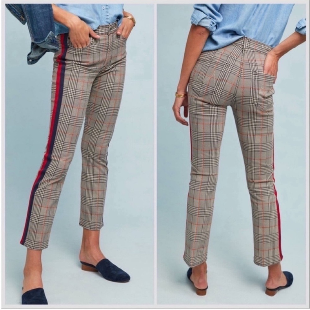 MOTHER The Insider High-Rise Plaid Skinny Ankle
Jeans Stripes Blue Red Sz 29